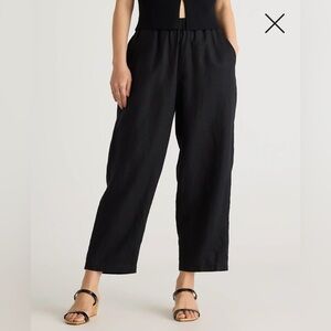 Quince Black Elastic-Waist 100% Linen Blend Pants